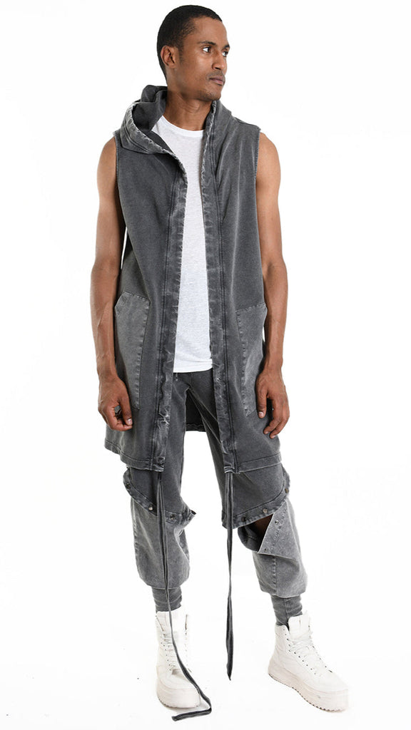 A33B M104725 GILET unisex grey fleece and cotton stretch vest with marmorized finish.