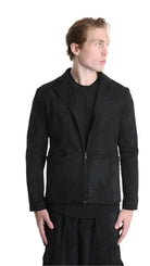 3B M1125 BLAZER Regular Fit in Laminated Stretch Bull Fabric, Black. LA HAINE INSIDE US