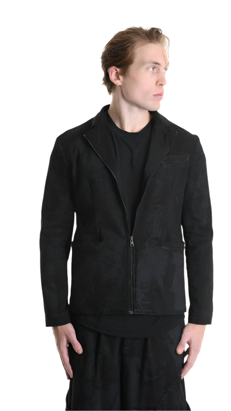 3B M1125 BLAZER Regular Fit in Laminated Stretch Bull Fabric, Black. LA HAINE INSIDE US