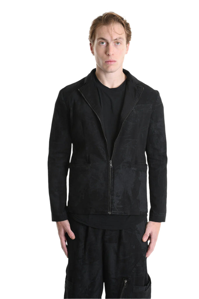 3B M1125 BLAZER Regular Fit in Laminated Stretch Bull Fabric, Black. LA HAINE INSIDE US