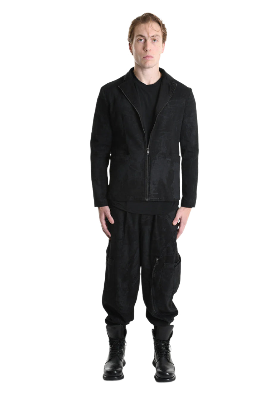 3B M1125 BLAZER Regular Fit in Laminated Stretch Bull Fabric, Black. LA HAINE INSIDE US