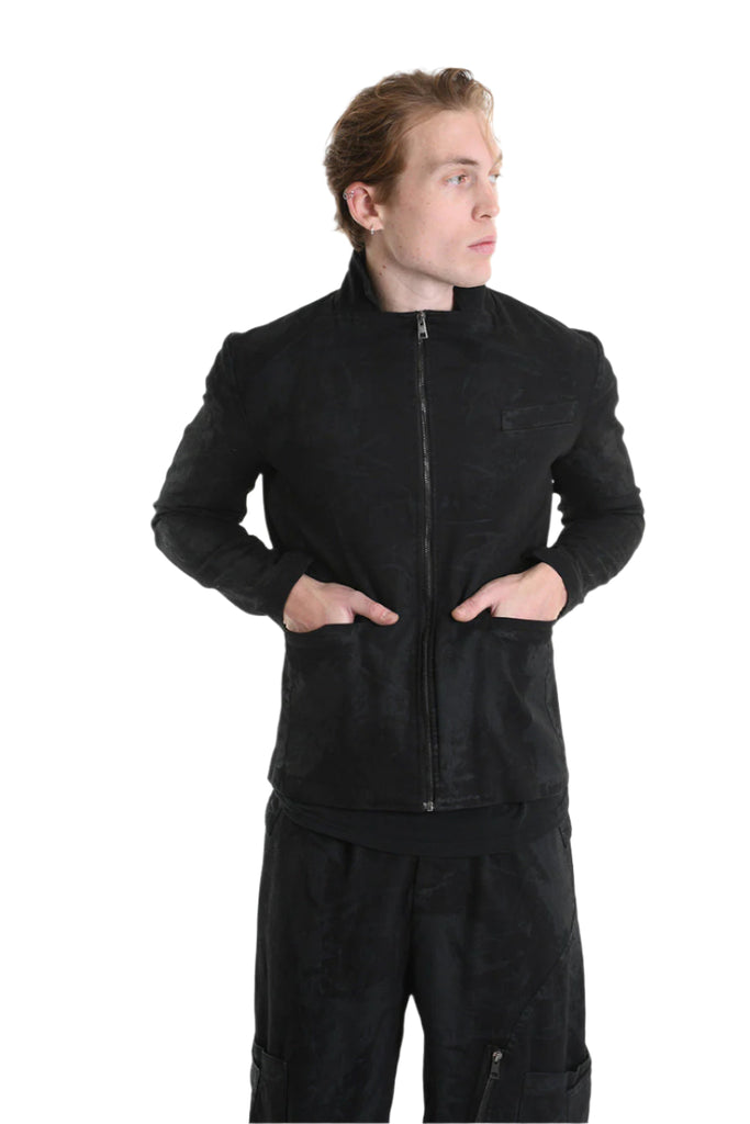 3B M1125 BLAZER Regular Fit in Laminated Stretch Bull Fabric, Black. LA HAINE INSIDE US