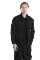 3B M1125 BLAZER Regular Fit in Laminated Stretch Bull Fabric, Black. LA HAINE INSIDE US