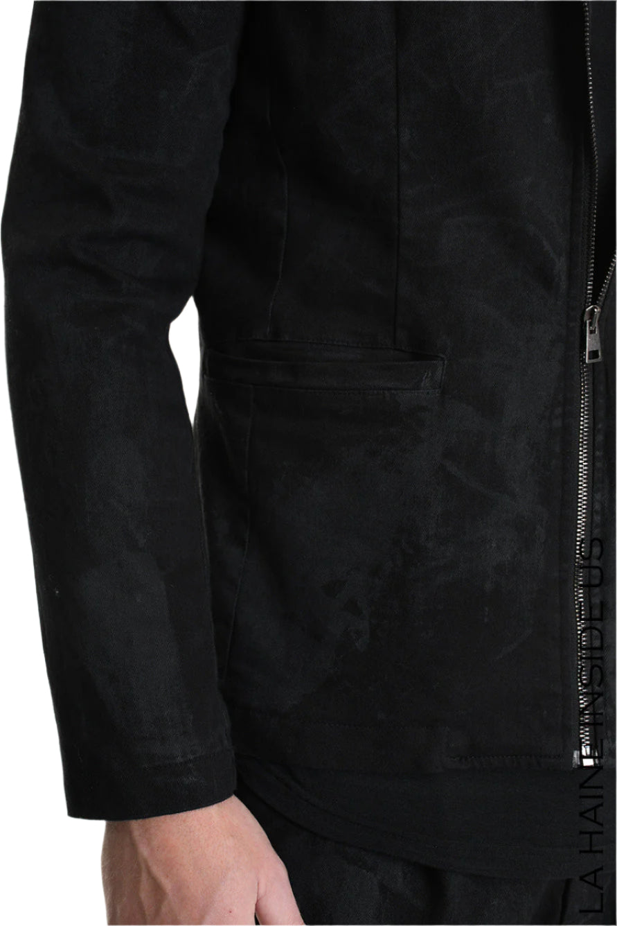 3B M1125 BLAZER Regular Fit in Laminated Stretch Bull Fabric, Black. LA HAINE INSIDE US