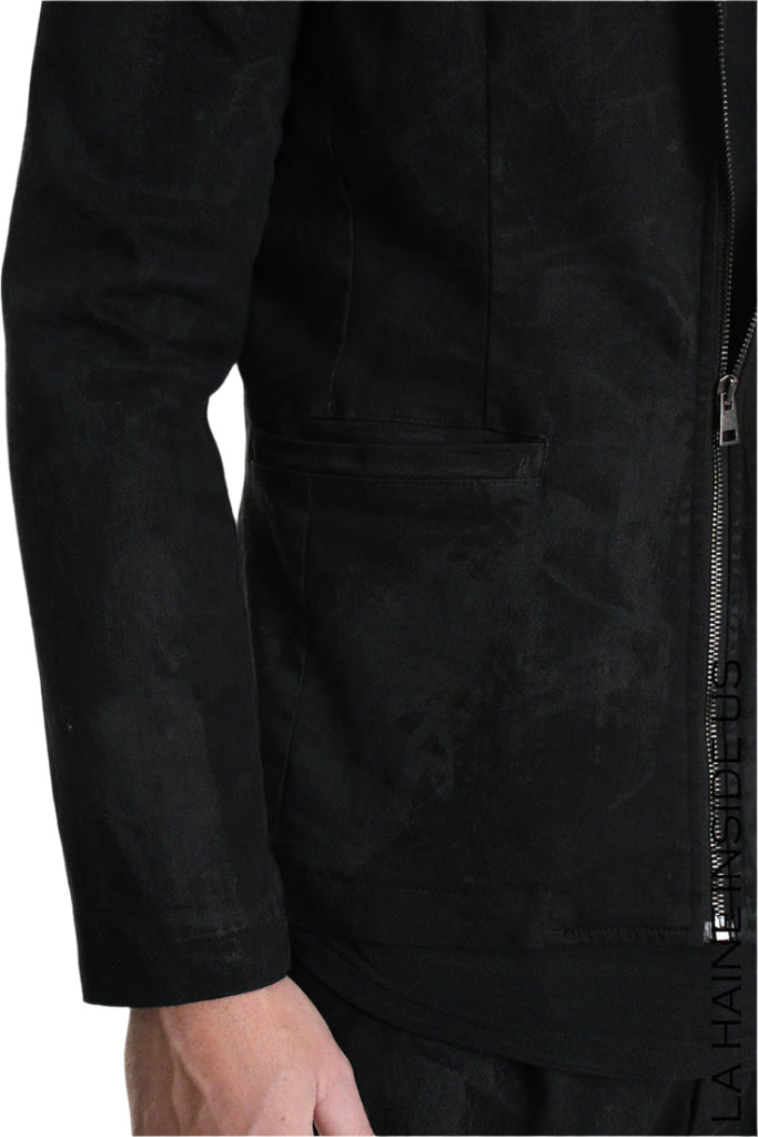 3B M1125 BLAZER Regular Fit in Laminated Stretch Bull Fabric, Black. LA HAINE INSIDE US