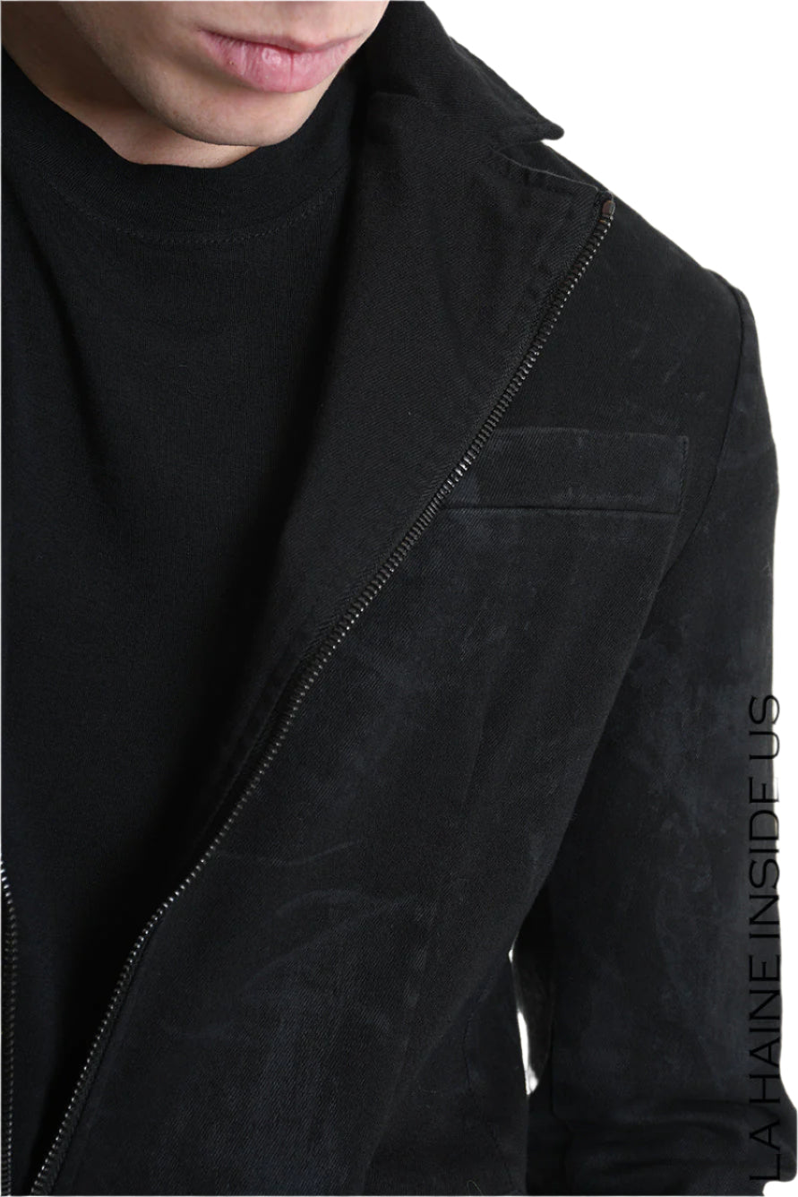 3B M1125 BLAZER Regular Fit in Laminated Stretch Bull Fabric, Black. LA HAINE INSIDE US