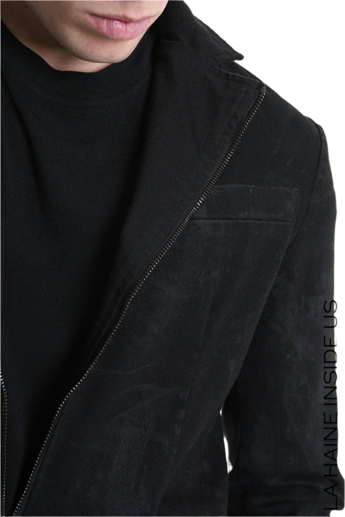 3B M1125 BLAZER Regular Fit in Laminated Stretch Bull Fabric, Black. LA HAINE INSIDE US