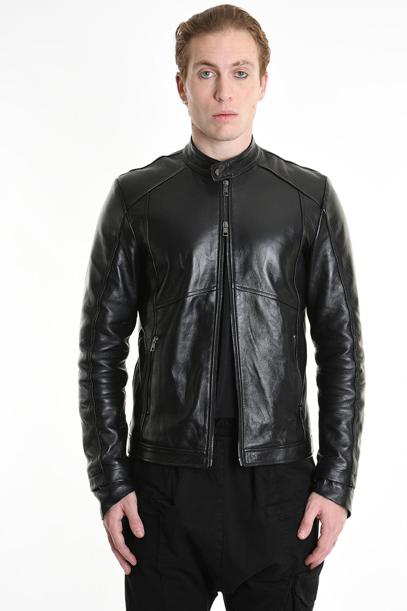 3B M1196 JACKET Regular Fit in Crinkled Vegetable-Tanned Leather, Black. LA HAINE INSIDE US