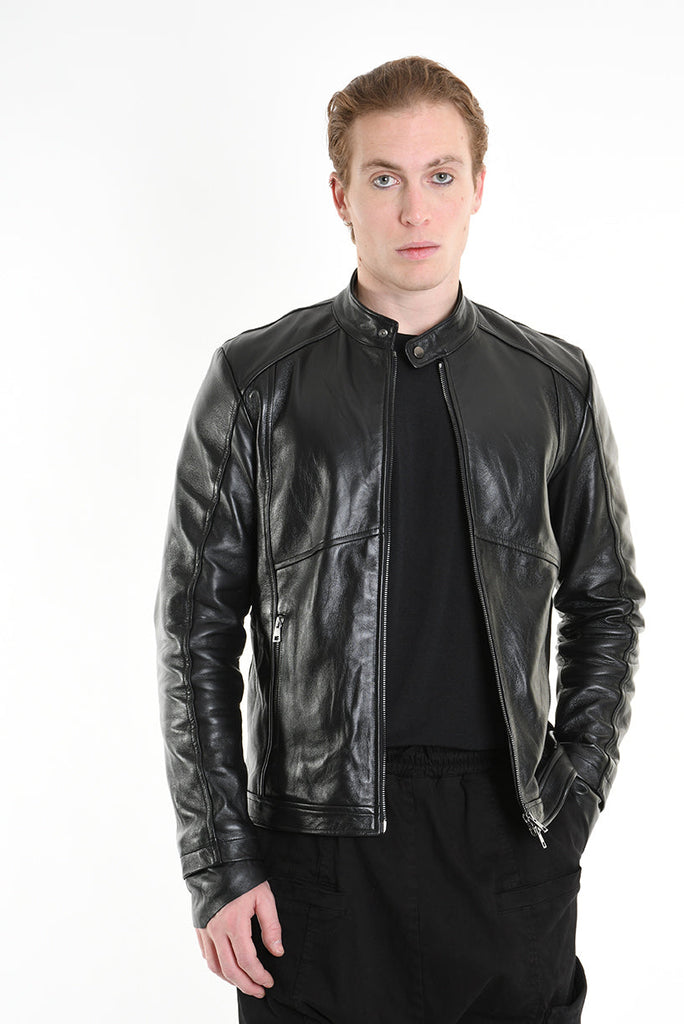 3B M1196 JACKET Regular Fit in Crinkled Vegetable-Tanned Leather, Black. LA HAINE INSIDE US