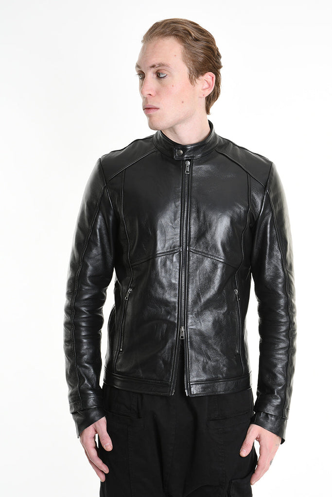 3B M1196 JACKET Regular Fit in Crinkled Vegetable-Tanned Leather, Black. LA HAINE INSIDE US