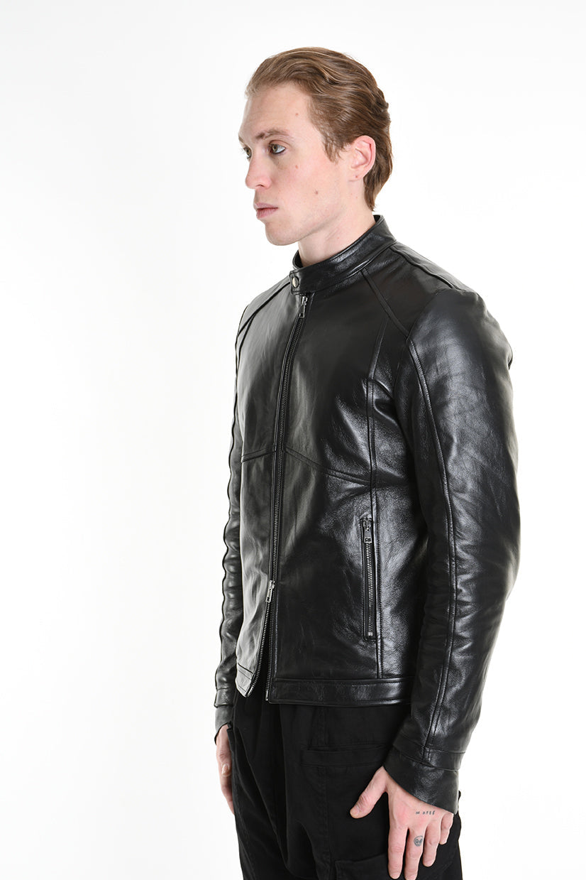 3B M1196 JACKET Regular Fit in Crinkled Vegetable-Tanned Leather, Black. LA HAINE INSIDE US