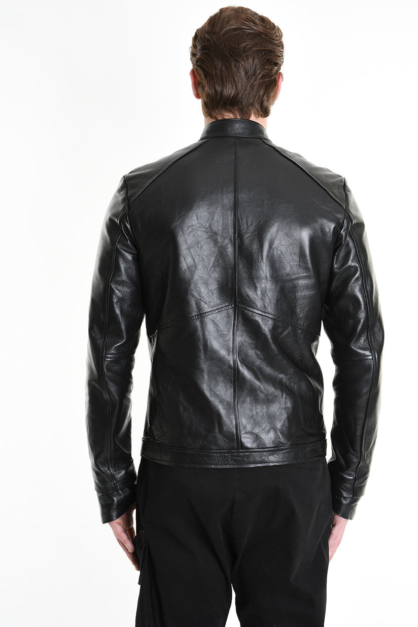 3B M1196 JACKET Regular Fit in Crinkled Vegetable-Tanned Leather, Black. LA HAINE INSIDE US
