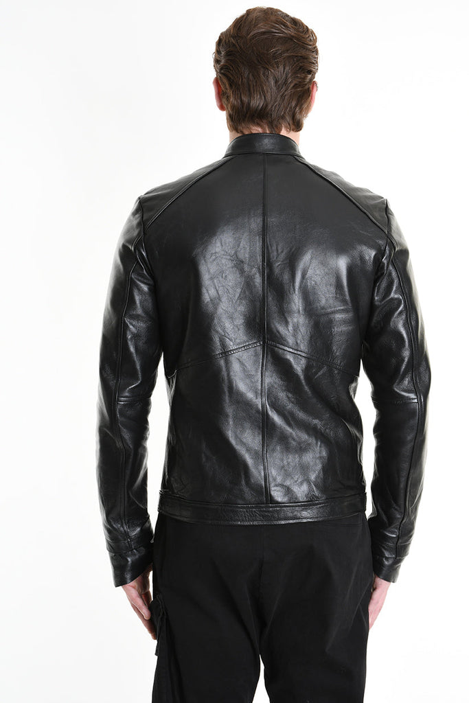 3B M1196 JACKET Regular Fit in Crinkled Vegetable-Tanned Leather, Black. LA HAINE INSIDE US