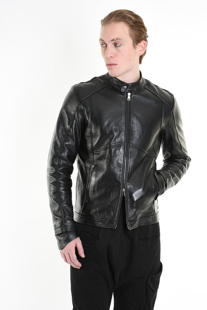 3B M1196 JACKET Regular Fit in Crinkled Vegetable-Tanned Leather, Black. LA HAINE INSIDE US