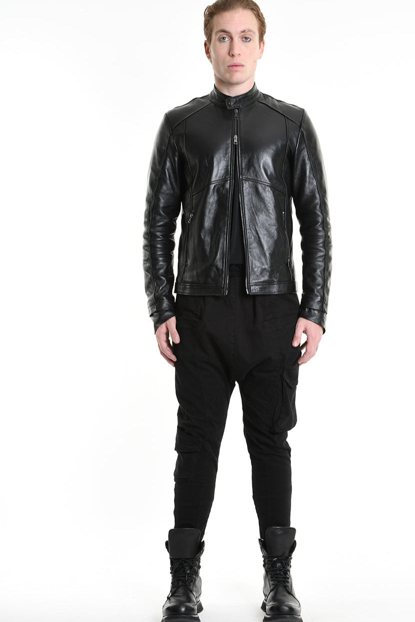 3B M1196 JACKET Regular Fit in Crinkled Vegetable-Tanned Leather, Black. LA HAINE INSIDE US