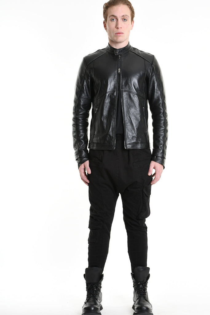 3B M1196 JACKET Regular Fit in Crinkled Vegetable-Tanned Leather, Black. LA HAINE INSIDE US
