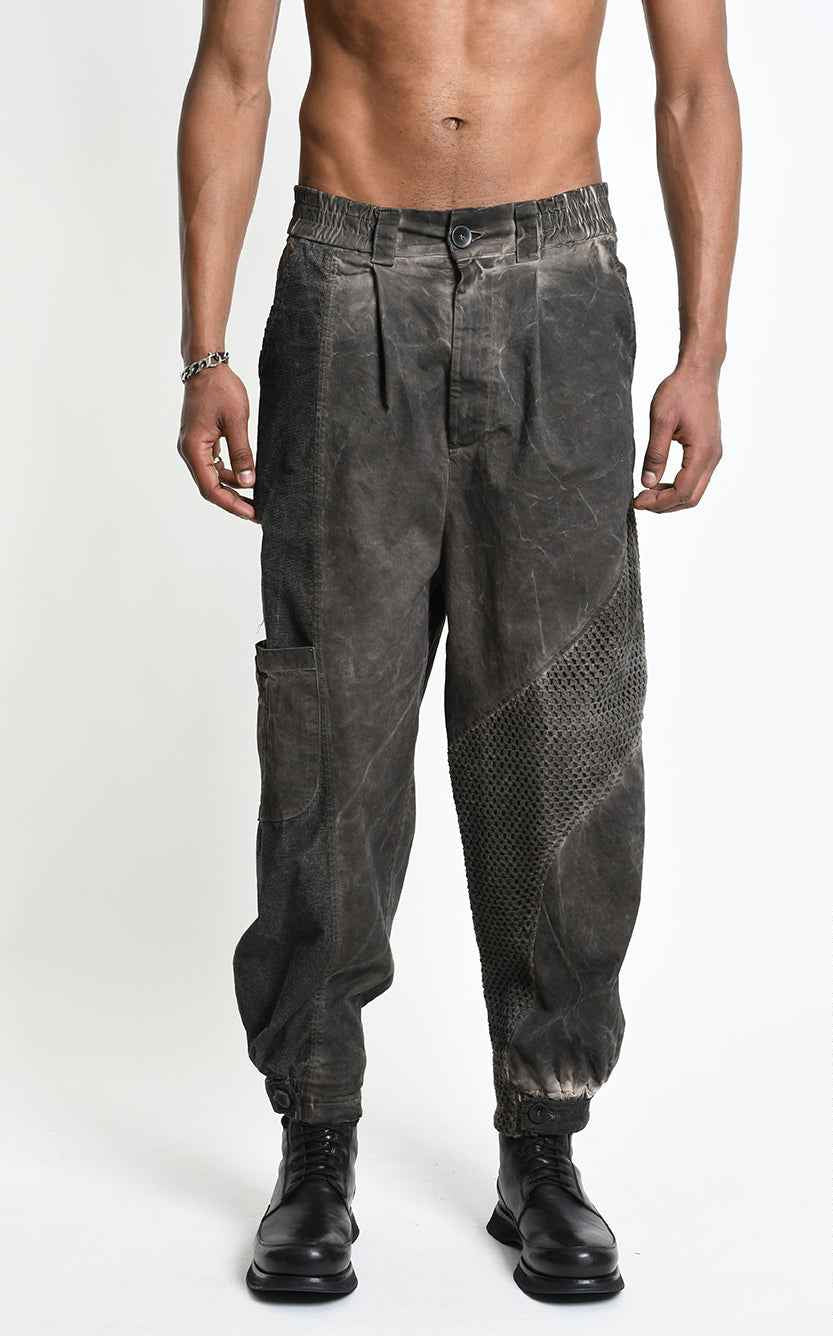 3B M1318 Cargo Over Trousers - Cold-Dyed Cotton Mesh Velvet Inserts Unisex Made in Italy