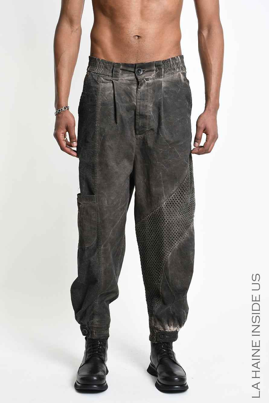 3B M1318 Cargo Over Trousers - Cold-Dyed Cotton Mesh Velvet Inserts Unisex Made in Italy