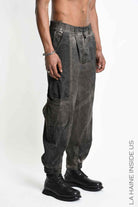 3B M1318 Cargo Over Trousers - Cold-Dyed Cotton Mesh Velvet Inserts Unisex Made in Italy