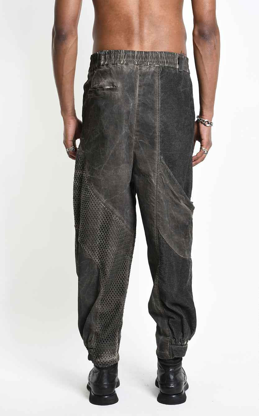 3B M1318 Cargo Over Trousers - Cold-Dyed Cotton Mesh Velvet Inserts Unisex Made in Italy