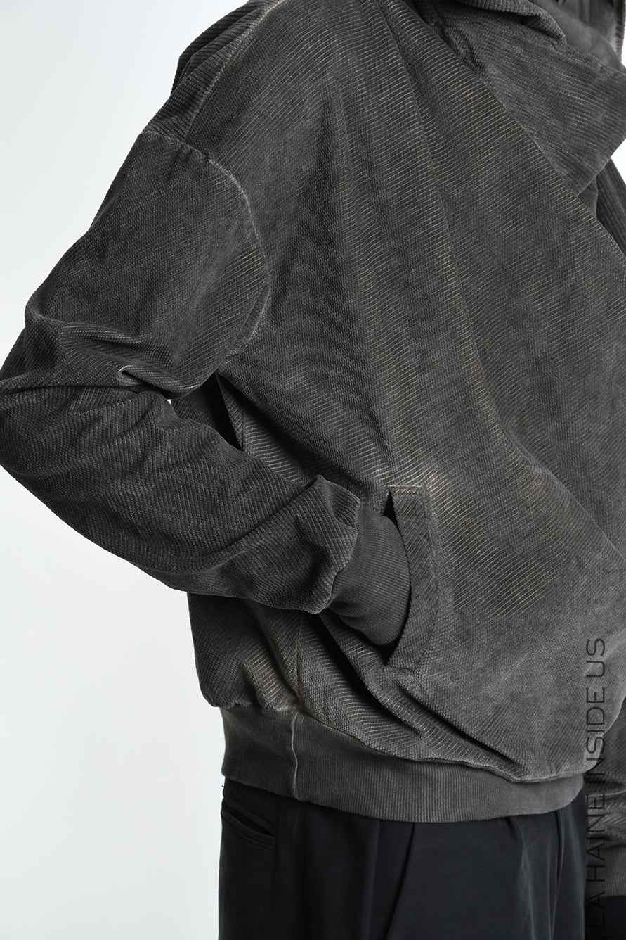 3B M1329 Sweatshirt - Mud Cold-Dyed Stretch Velvet Oversized Men's LA HAINE INSIDE US