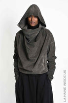 3B M1329 Sweatshirt - Mud Cold-Dyed Stretch Velvet Oversized Men's LA HAINE INSIDE US