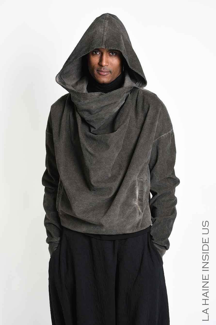 3B M1329 Sweatshirt - Mud Cold-Dyed Stretch Velvet Oversized Men's LA HAINE INSIDE US