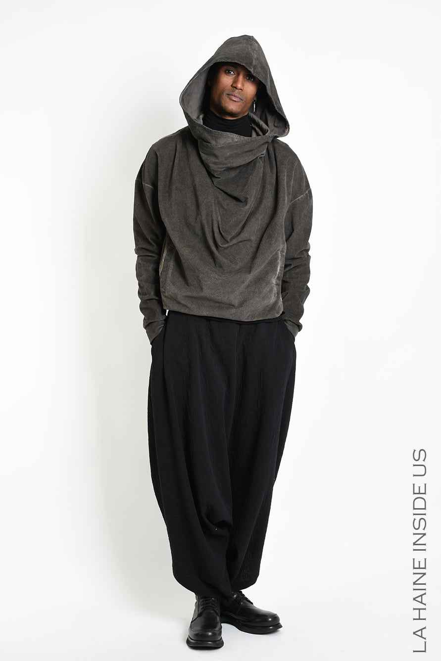 3B M1329 Sweatshirt - Mud Cold-Dyed Stretch Velvet Oversized Men's LA HAINE INSIDE US