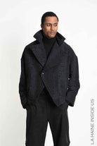 3B M1332 SPORT JACKET Oversized Cotton Blend Jacquard Black