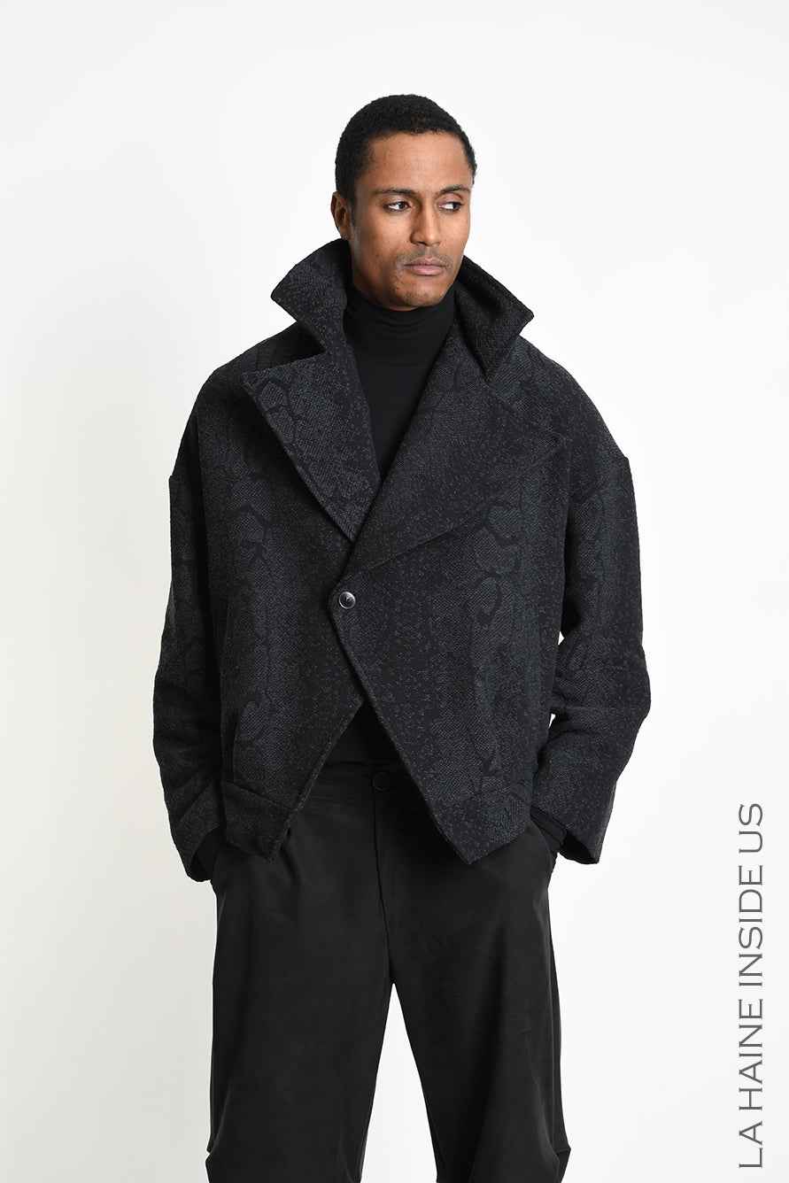 3B M1332 SPORT JACKET Oversized Cotton Blend Jacquard Black