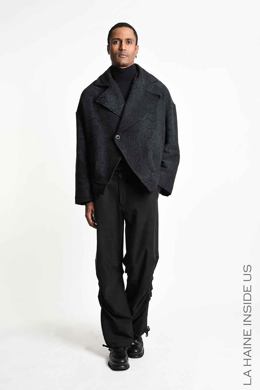 3B M1332 SPORT JACKET Oversized Cotton Blend Jacquard Black
