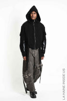 3B M1347 SPORT JACKET Oversized Wool & Leather Black