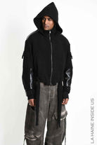 3B M1347 SPORT JACKET Oversized Wool & Leather Black