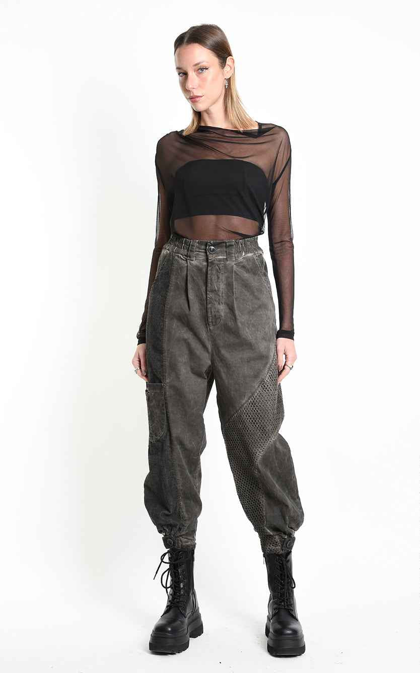 3B M1318 Cargo Over Trousers - Cold-Dyed Cotton Mesh Velvet Inserts Unisex Made in Italy
