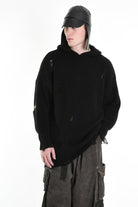 3K M1110 OVERSIZED SWEATER with Micro-Distressing Gauge 5 Black LA HAINE INSIDE US
