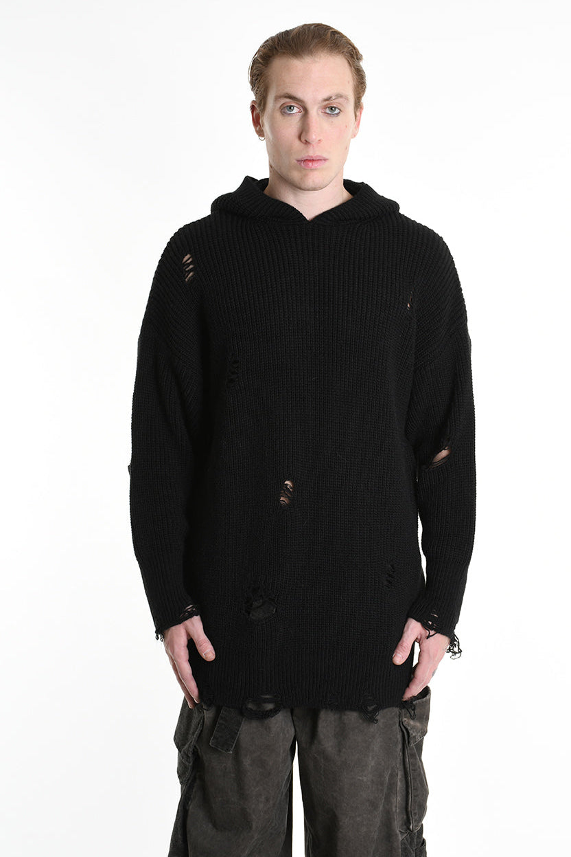 3K M1110 OVERSIZED SWEATER with Micro-Distressing Gauge 5 Black LA HAINE INSIDE US
