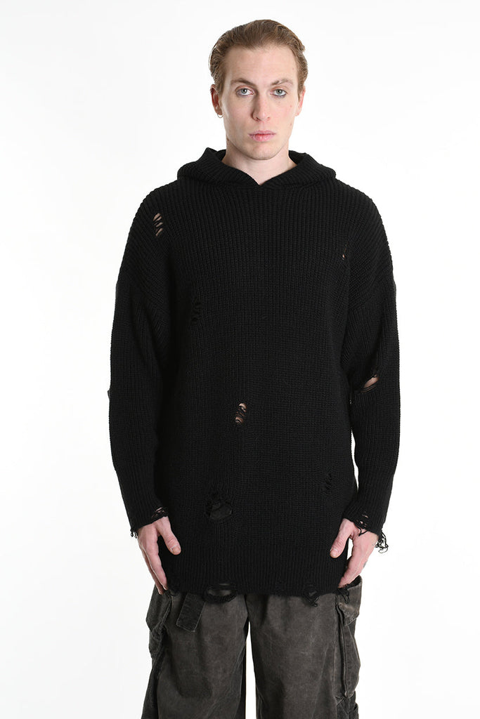 3K M1110 OVERSIZED SWEATER with Micro-Distressing Gauge 5 Black LA HAINE INSIDE US