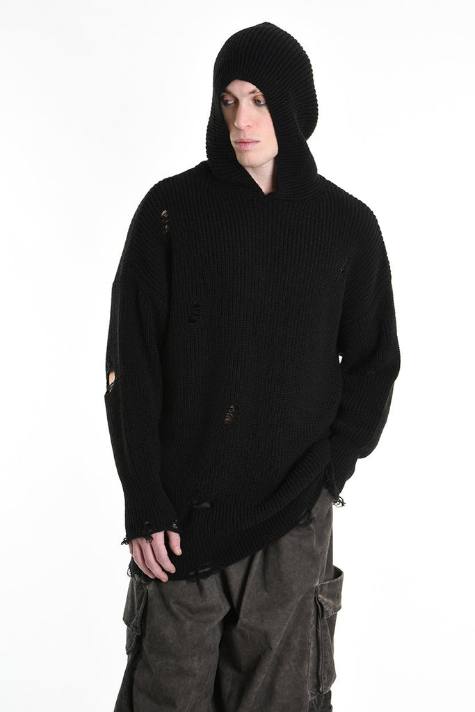 3K M1110 OVERSIZED SWEATER with Micro-Distressing Gauge 5 Black LA HAINE INSIDE US