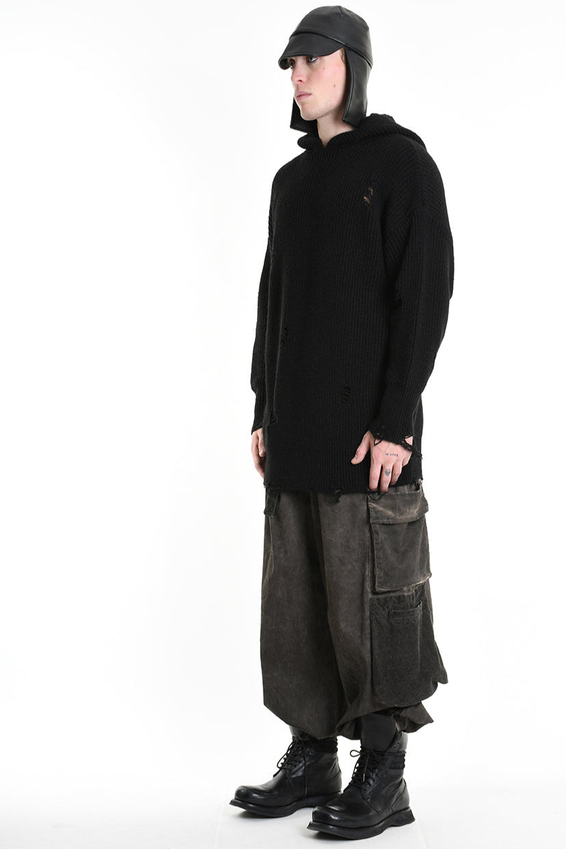 3K M1110 OVERSIZED SWEATER with Micro-Distressing Gauge 5 Black LA HAINE INSIDE US