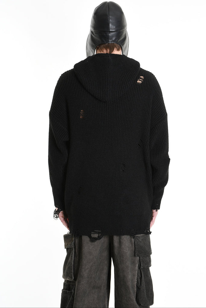 3K M1110 OVERSIZED SWEATER with Micro-Distressing Gauge 5 Black LA HAINE INSIDE US