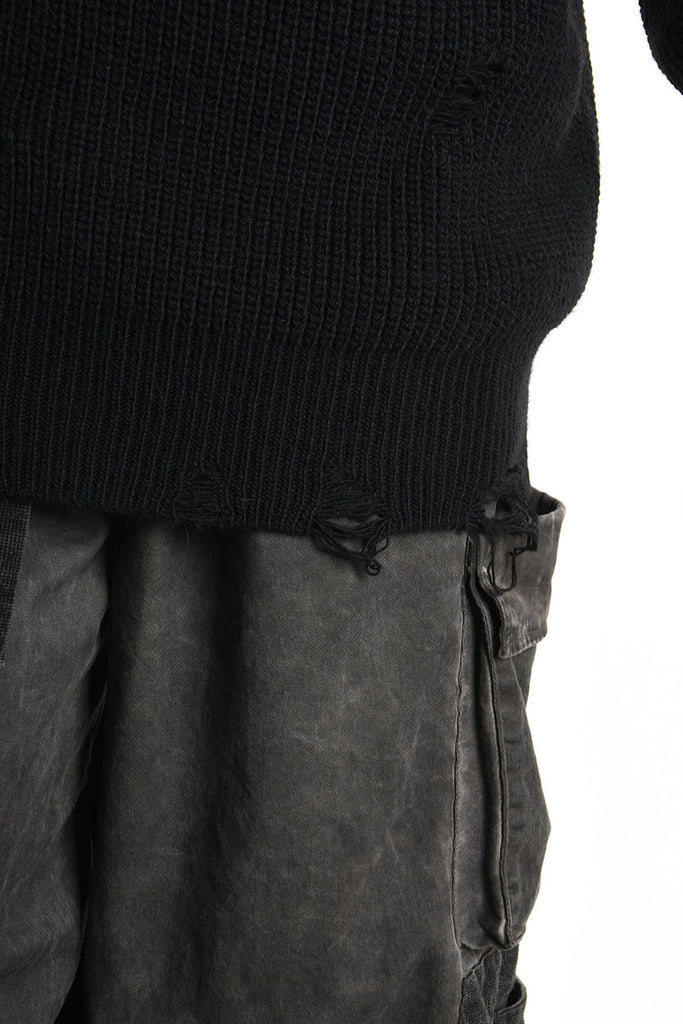 3K M1110 OVERSIZED SWEATER with Micro-Distressing Gauge 5 Black LA HAINE INSIDE US