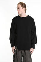 3K M1111 REGULAR KNITWEAR Gauge 5 & Denim Sleeve Black LA HAINE INSIDE US