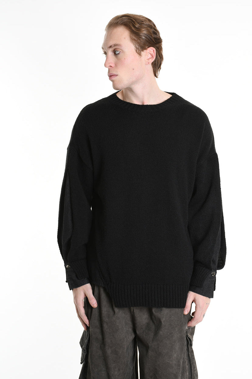 3K M1111 REGULAR KNITWEAR Gauge 5 & Denim Sleeve Black LA HAINE INSIDE US