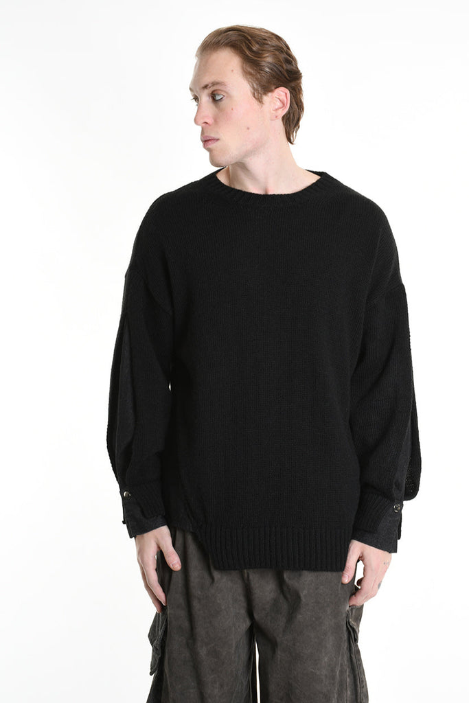 3K M1111 REGULAR KNITWEAR Gauge 5 & Denim Sleeve Black LA HAINE INSIDE US