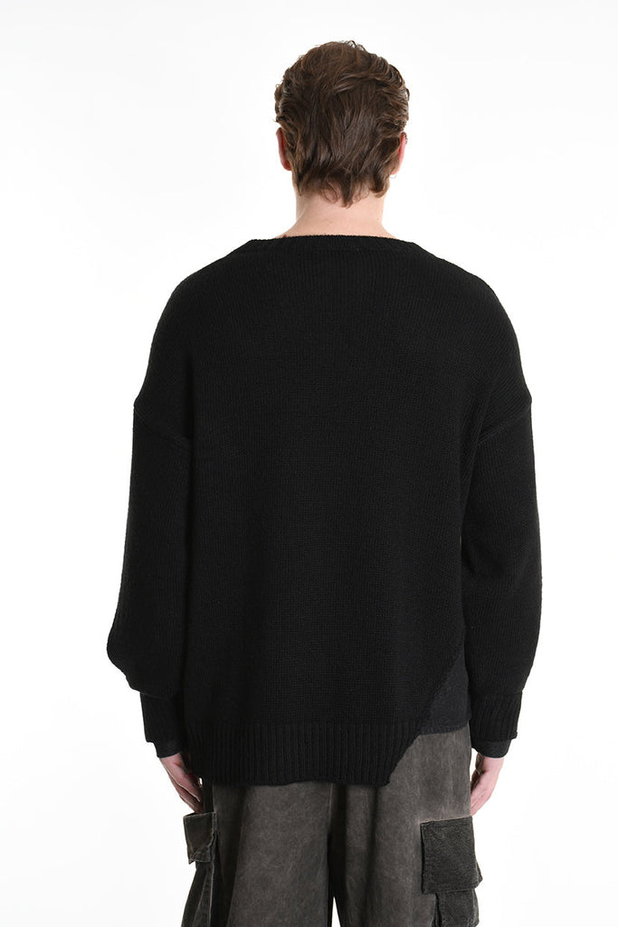 3K M1111 REGULAR KNITWEAR Gauge 5 & Denim Sleeve Black LA HAINE INSIDE US