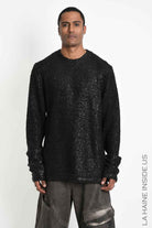 3K M1297 Sweater - Black Comfort Long Bouclé Thickness 3 Handcrafted Laminated Treatment Made in Italy