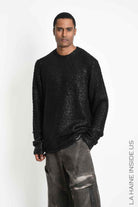 3K M1297 Sweater - Black Comfort Long Bouclé Thickness 3 Handcrafted Laminated Treatment Made in Italy