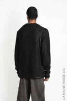 3K M1297 Sweater - Black Comfort Long Bouclé Thickness 3 Handcrafted Laminated Treatment Made in Italy