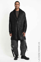 3K M1298 Coat - Black Comfort Bouclé Thickness 3 Handcrafted Laminated Reversible Made in Italy