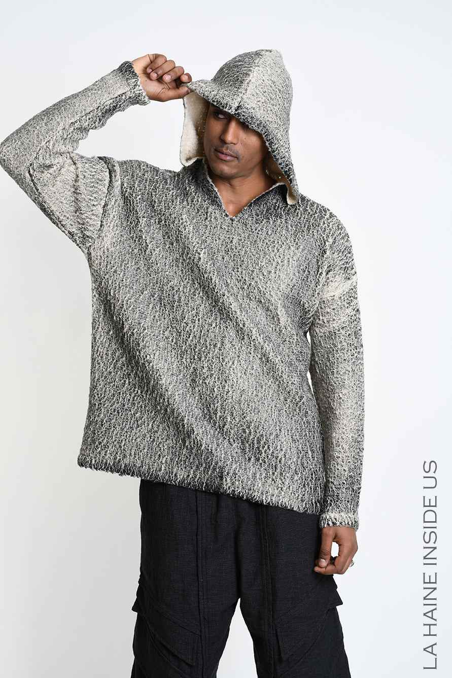 3K M1299 Sweatshirt - Beige Oversized Bouclé Thickness 3 Handcrafted Laminated Treatment Made in Italy